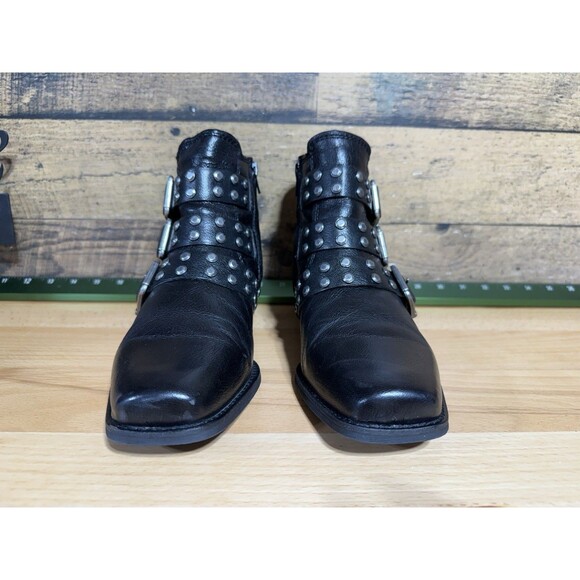 Zodiac Adele Triple Buckle Leather Studded Women’s Black Heeled Booties Sz 9 - Picture 9 of 13